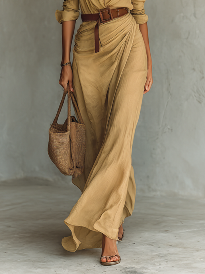 Calantha - Weiches Maxi-Hemdblusenkleid mit Gürtel