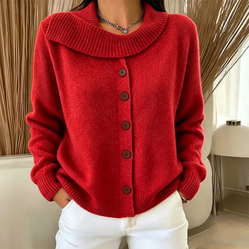 Elowette - Strickcardigan mit breitem Kragen und Knöpfen