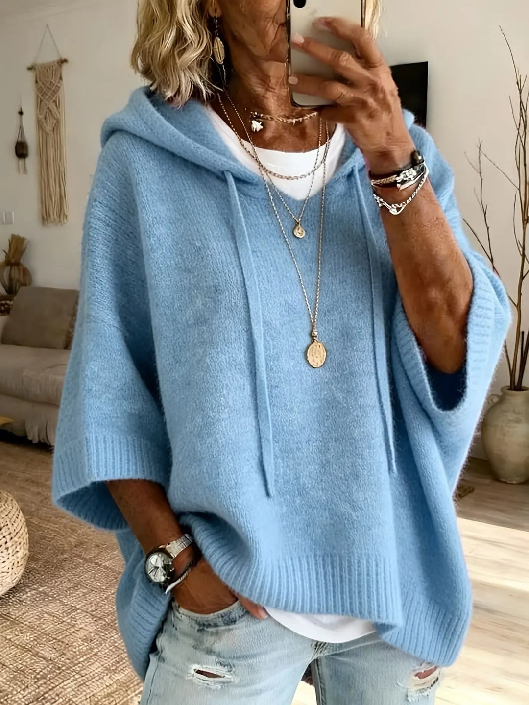 Celandria - Oversized Kurzarm-Hoodie mit Soft-Touch