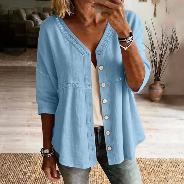 Ardena - Bestickte Bluse mit Knopfleiste
