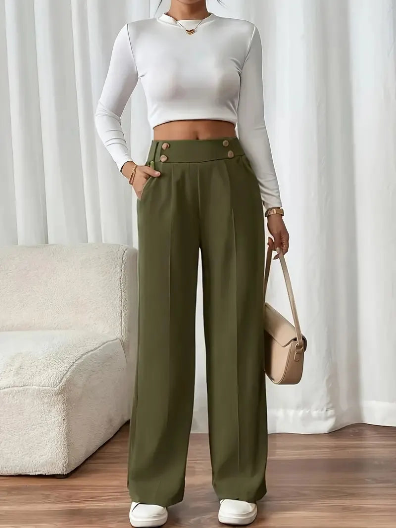 Ashlena - Hochtaillierte Wide-Leg-Hose mit Soft-Touch
