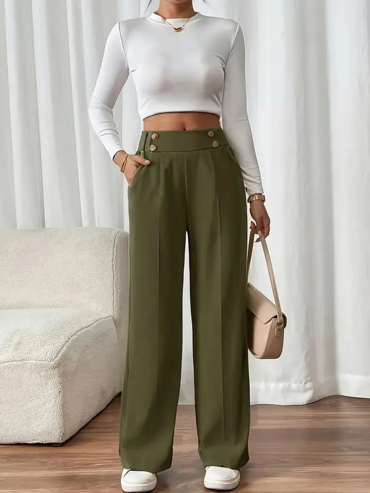 Ashlena - Hochtaillierte Wide-Leg-Hose mit Soft-Touch