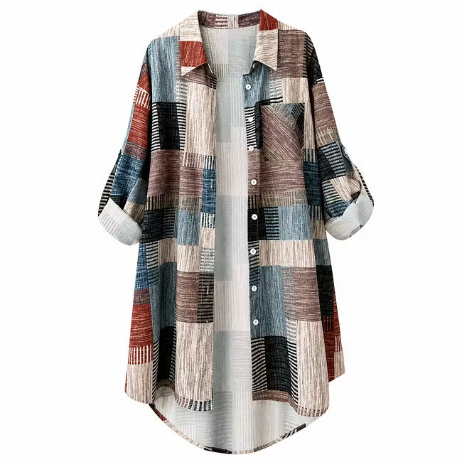 Nia - Langarm-Hemdjacke mit Patchwork-Print