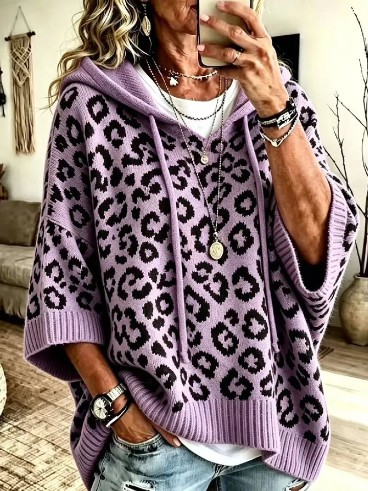 Jocasta - Oversize-Strickhoodie mit Leopardenmuster