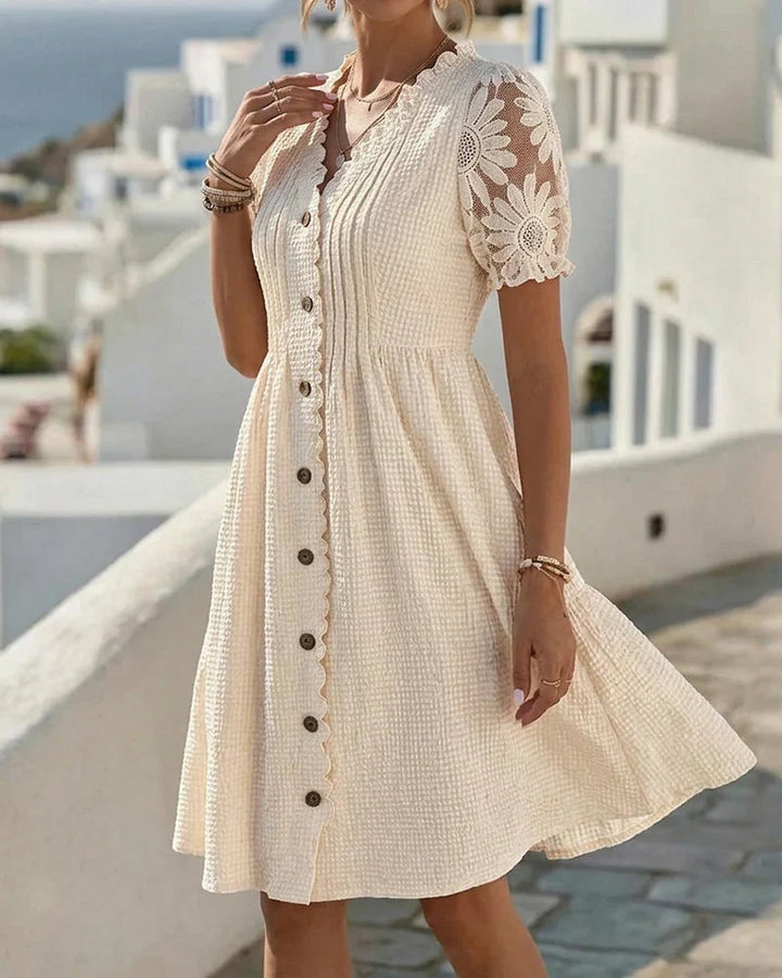 Emmara - Premium Patchwork-Kleid mit Puffärmeln