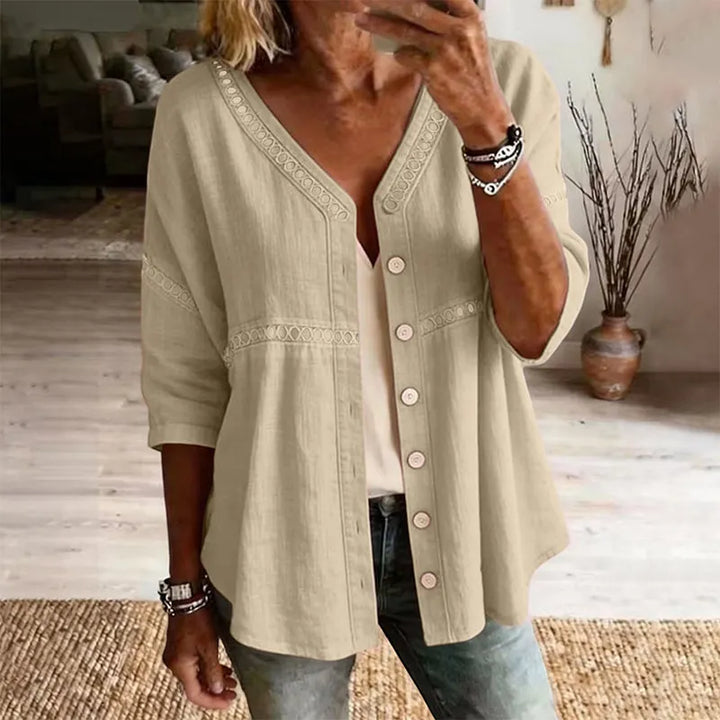 Ardena - Bestickte Bluse mit Knopfleiste