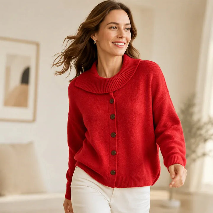 Elowette - Strickcardigan mit breitem Kragen und Knöpfen