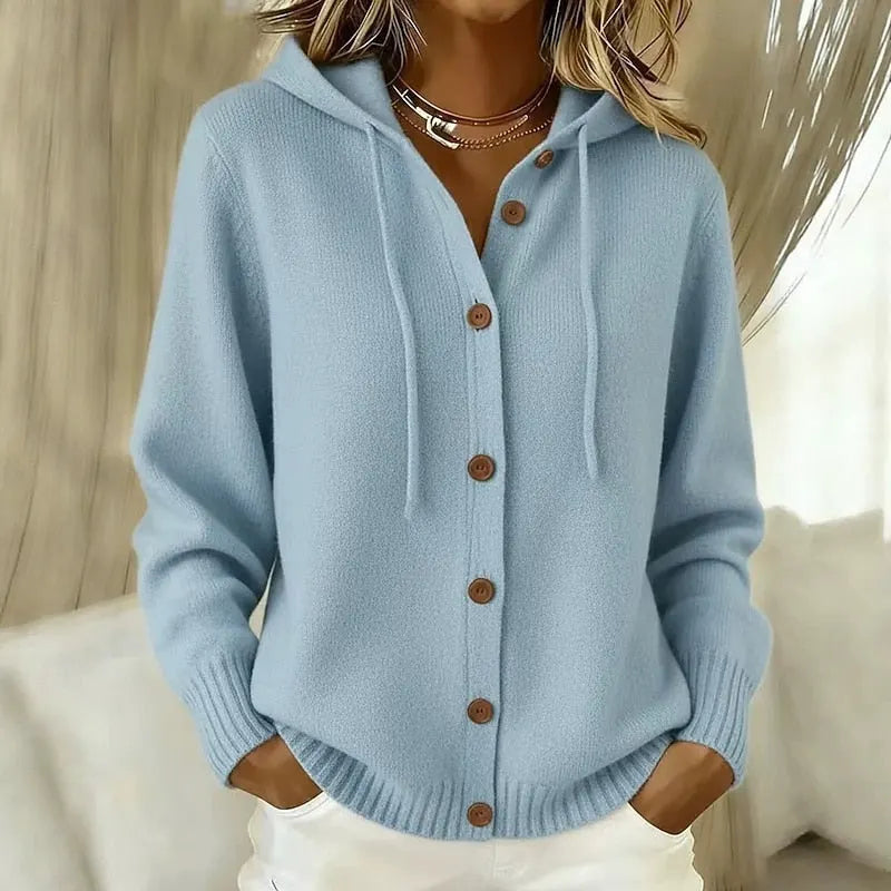 Emanora - Bequemer Kapuzen-Cardigan mit Knopfleiste