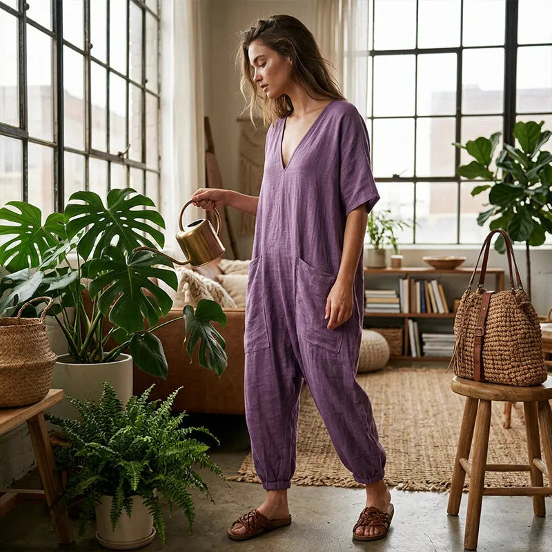 Evelisse - Lässiger Jumpsuit mit Fledermausärmeln und Taschen