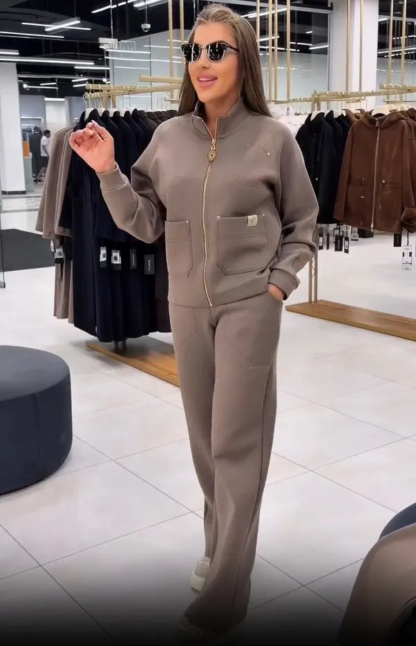 Floranique - Set aus kurz geschnittener Jacke mit Reißverschluss und weiter Hose mit weichem Griff