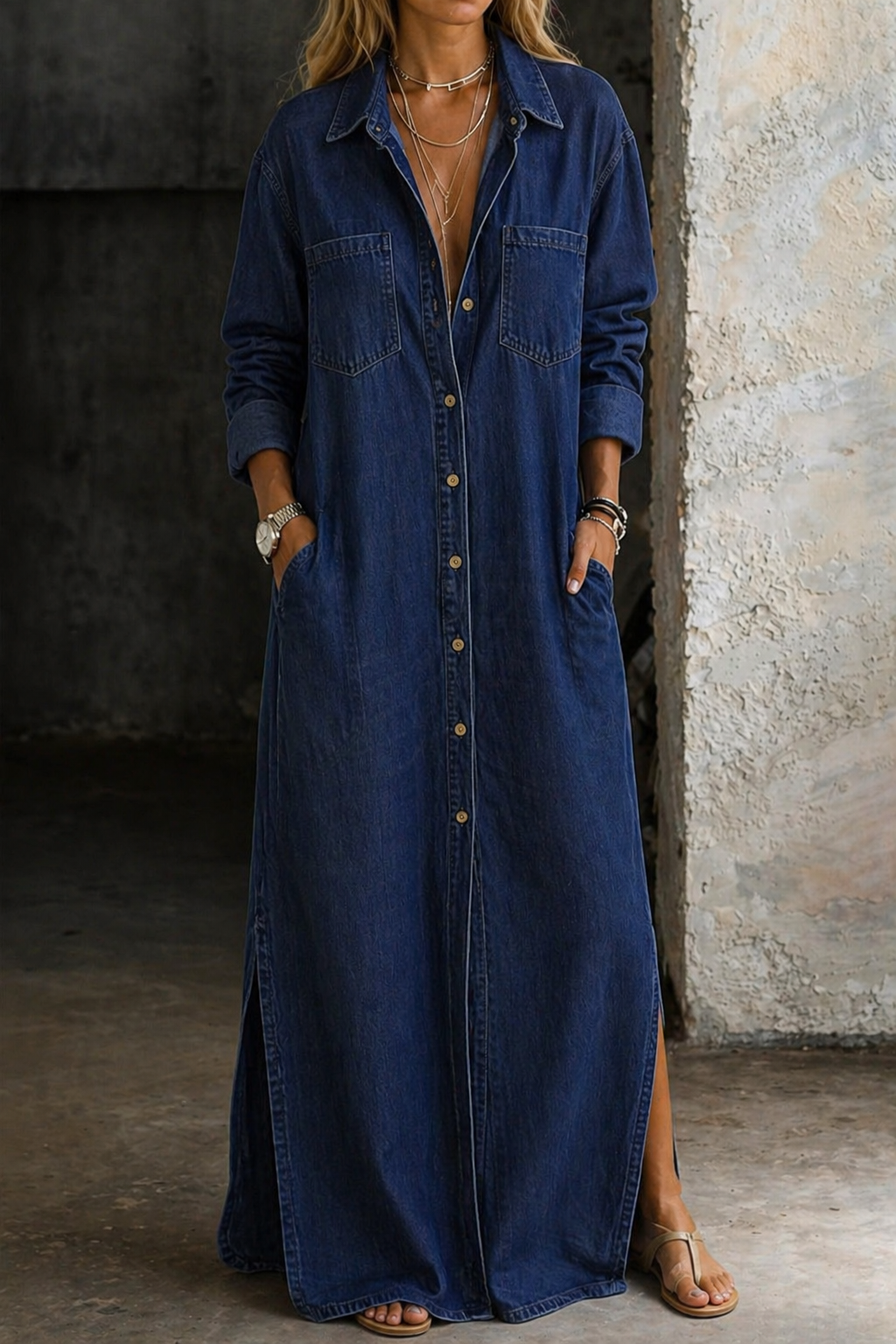 Brialisse - fließendes Maxi-Hemdblusenkleid
