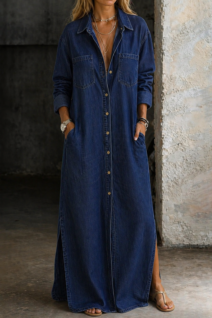 Brialisse - fließendes Maxi-Hemdblusenkleid