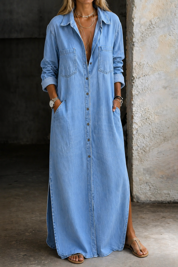 Brialisse - fließendes Maxi-Hemdblusenkleid