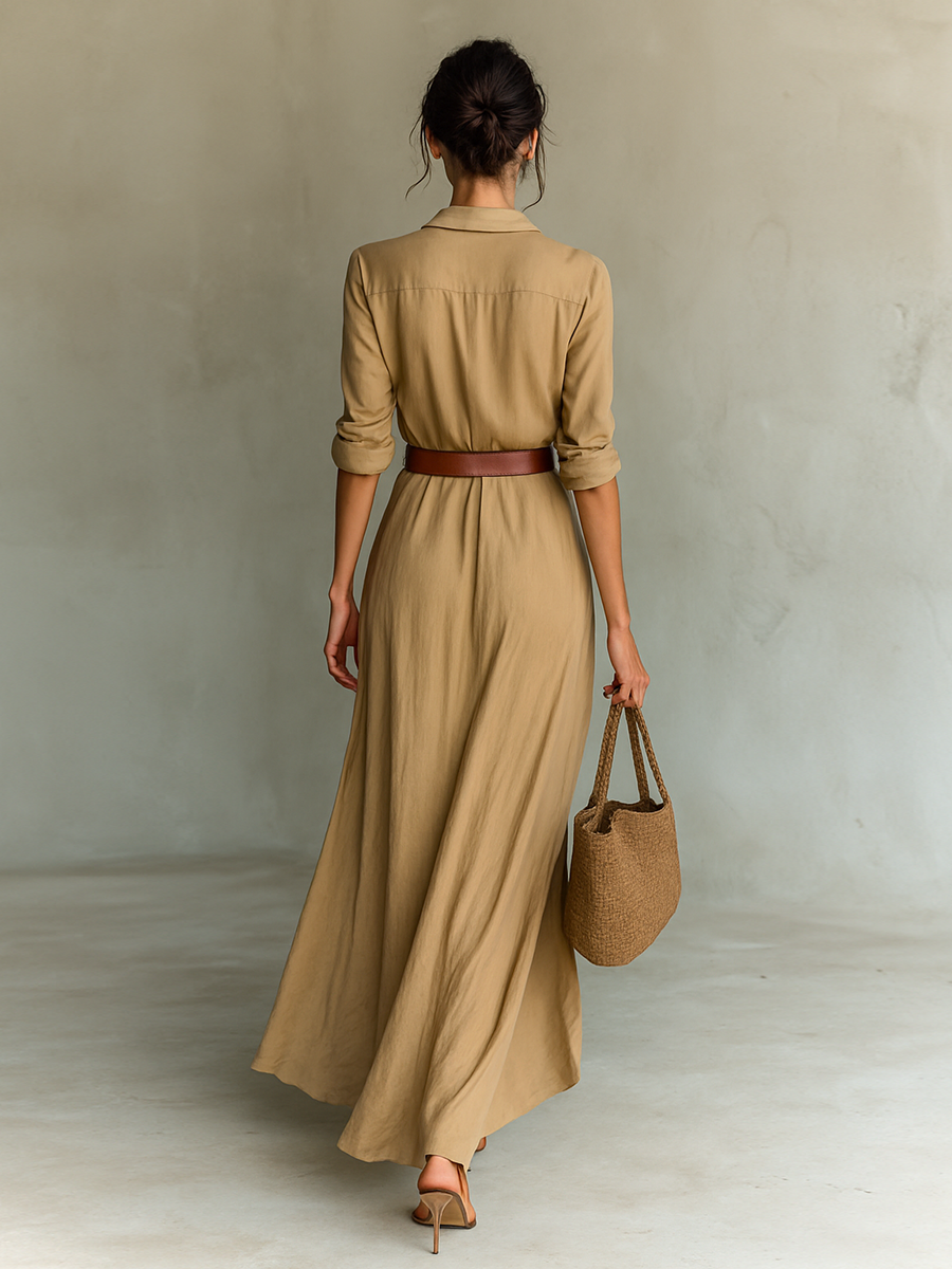 Calantha - Weiches Maxi-Hemdblusenkleid mit Gürtel