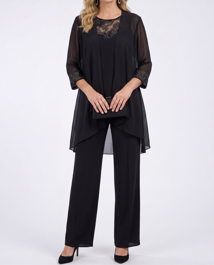 Aeliana - Elegantes dreiteiliges Set mit Blazer und weiter Hose