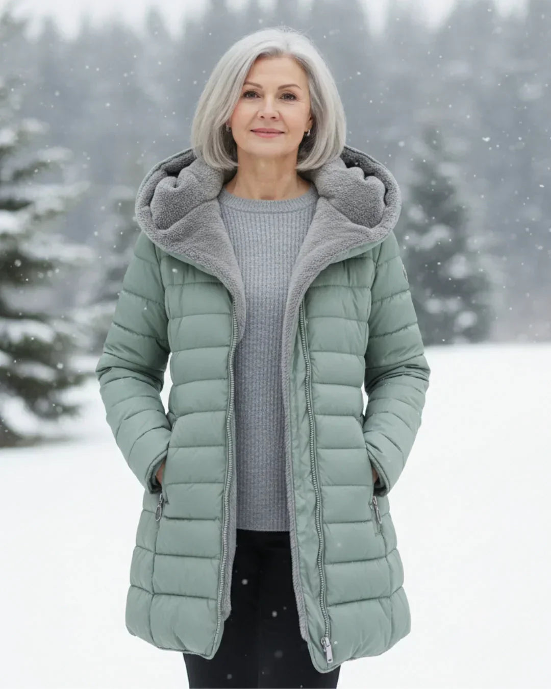 Leni - Warm gefütterter Kapuzen-Steppmantel