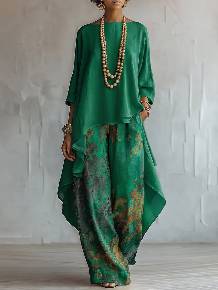 Anwyn - Set aus mehrlagigem Chiffon-Top und Hose mit weitem Bein