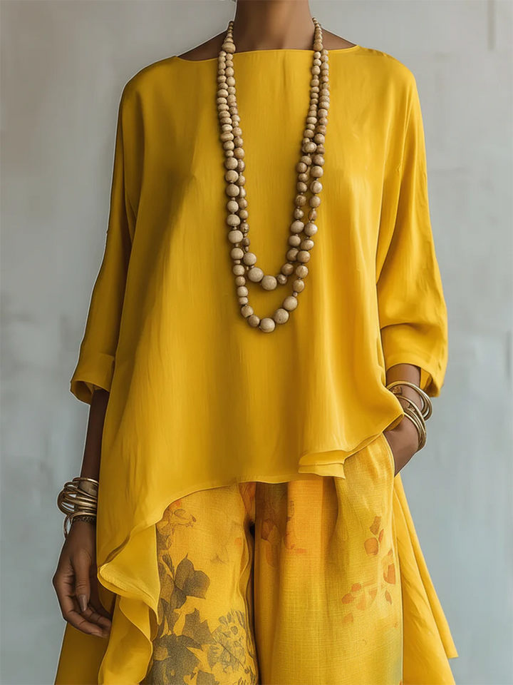 Anwyn - Set aus mehrlagigem Chiffon-Top und Hose mit weitem Bein