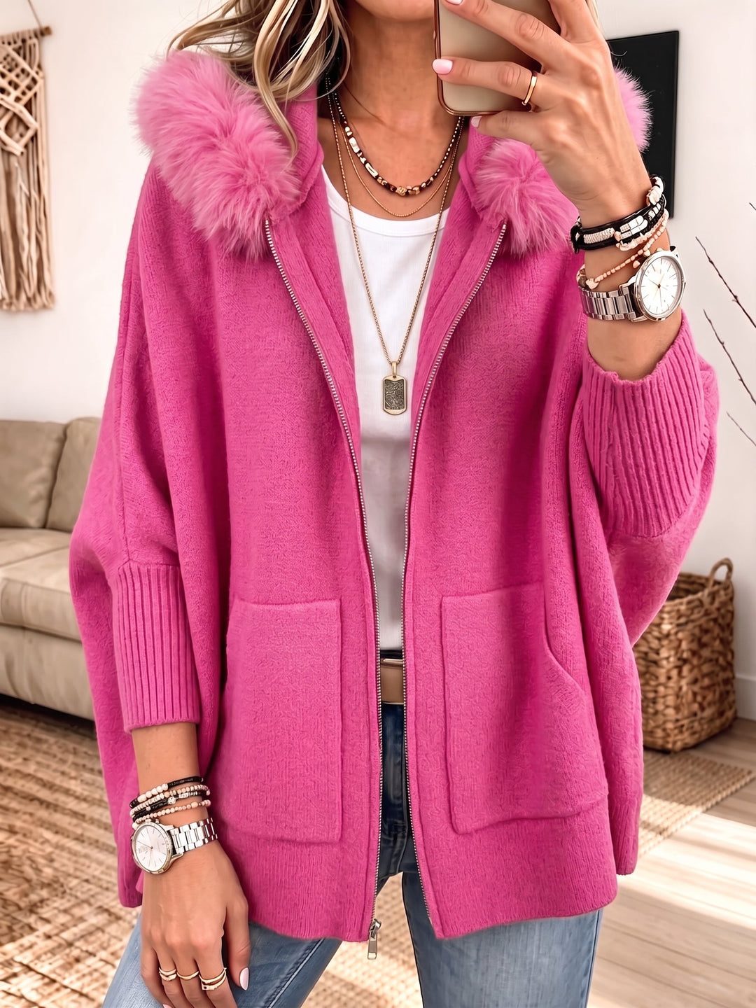 Veronelle - Soft-Touch Kapuzencardigan mit Reißverschluss