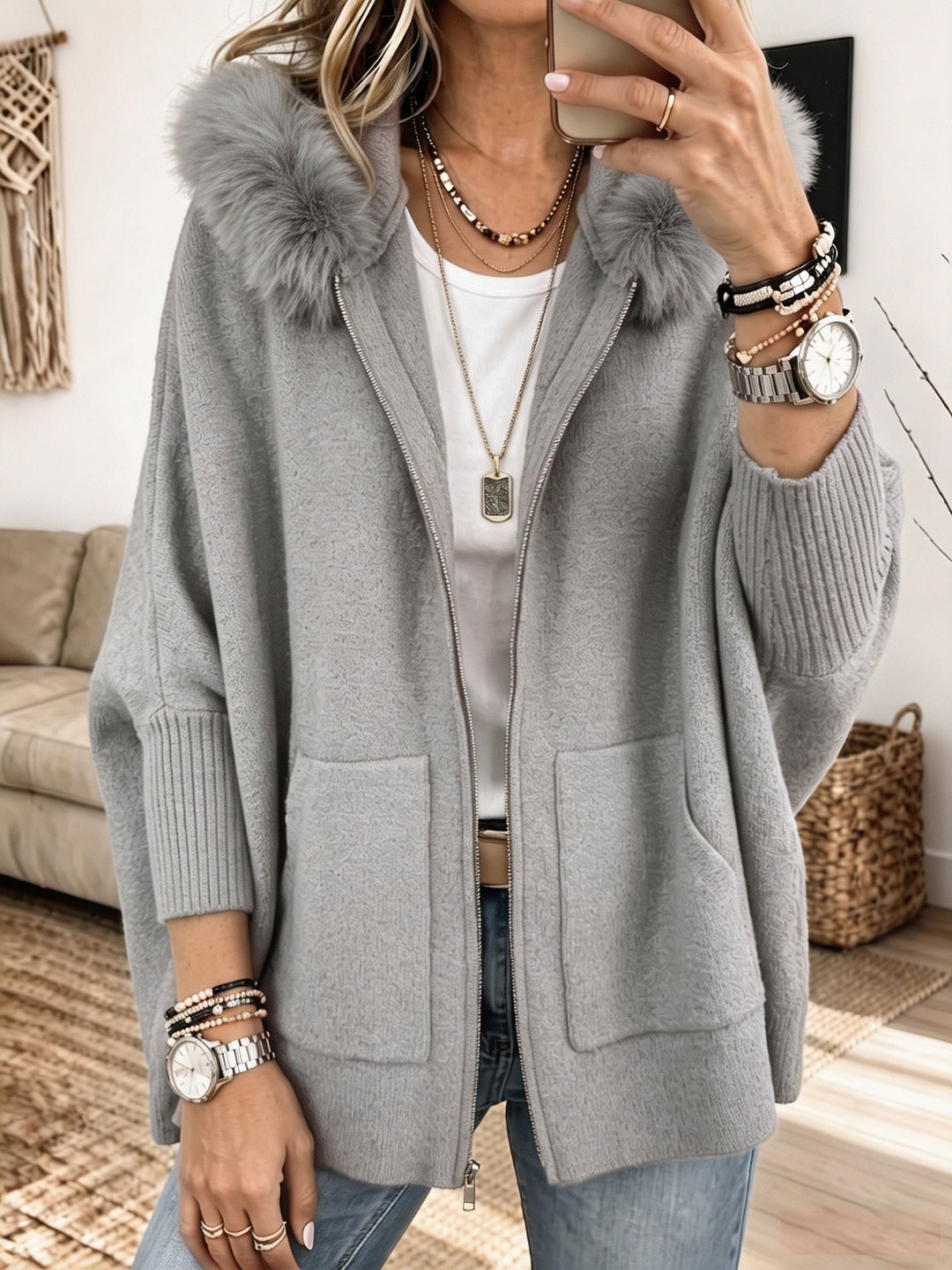 Veronelle - Soft-Touch Kapuzencardigan mit Reißverschluss