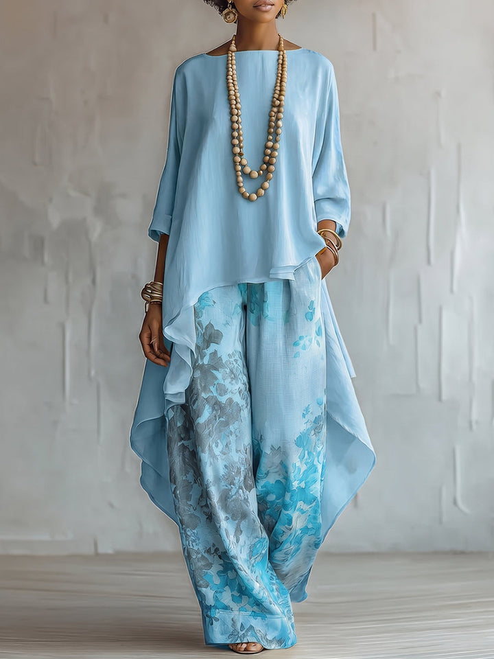 Anwyn - Set aus mehrlagigem Chiffon-Top und Hose mit weitem Bein