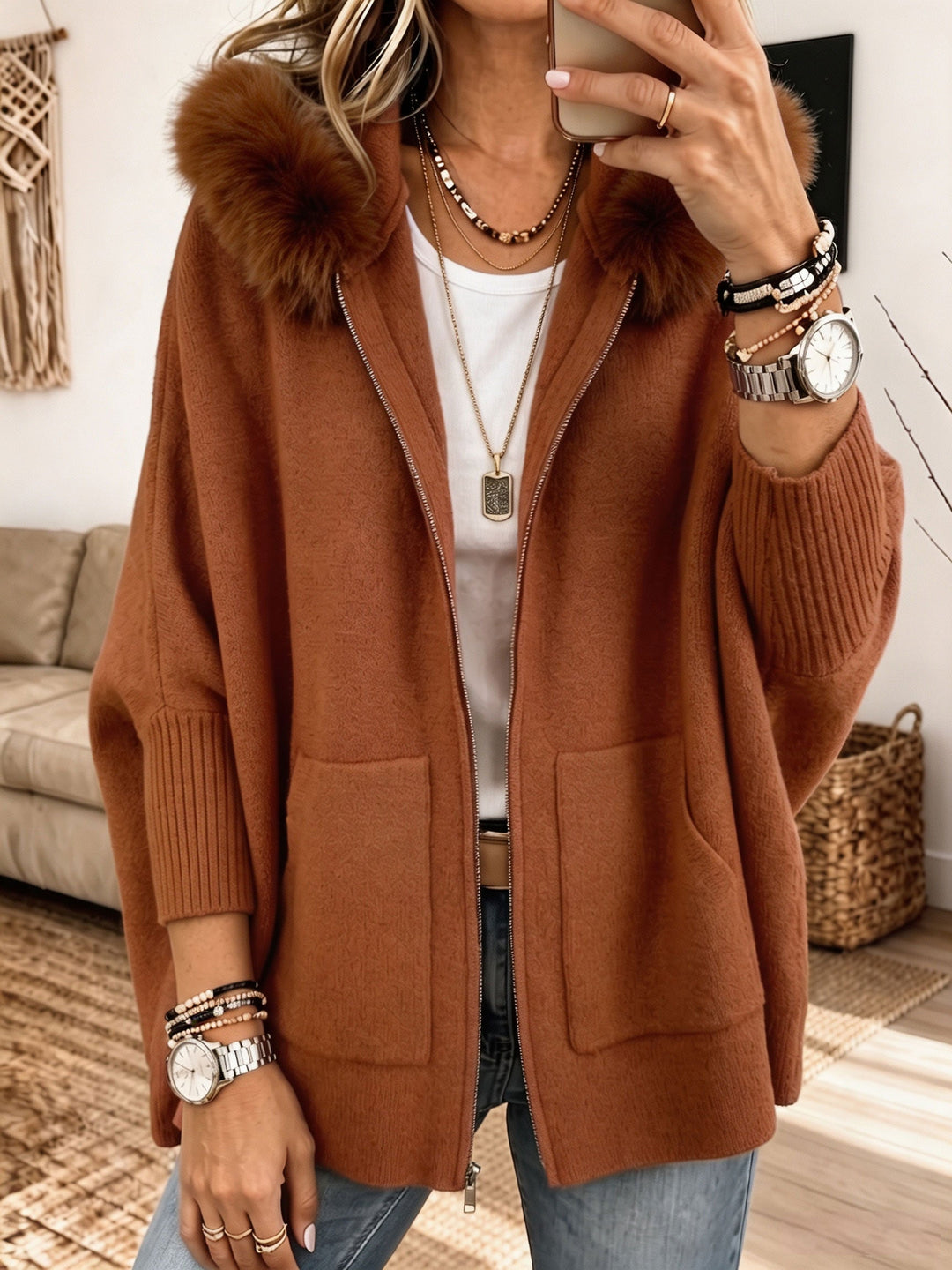 Veronelle - Soft-Touch Kapuzencardigan mit Reißverschluss