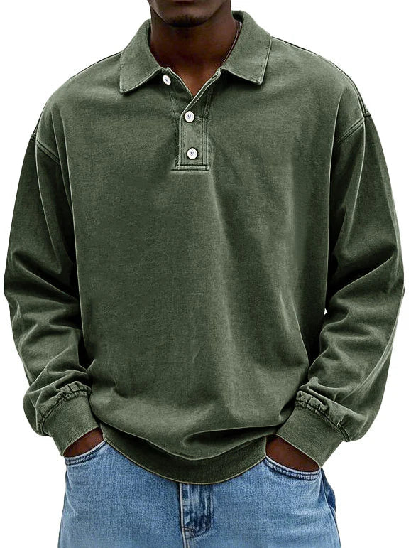 Brychan - Langarm-Poloshirt mit Vintage-Waschung