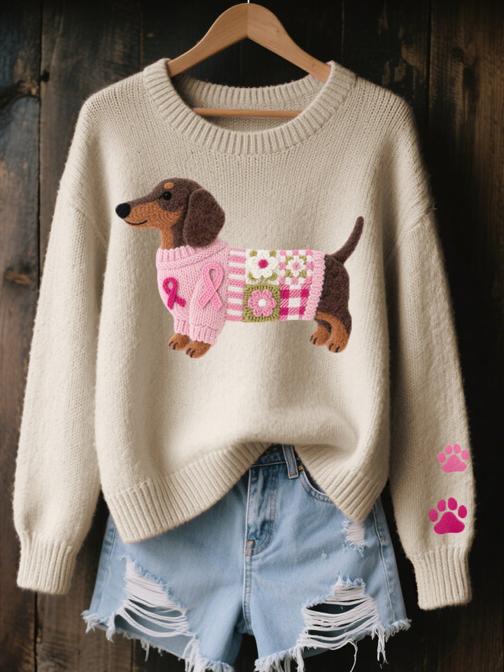 Caravine - Patchwork-Strickpullover mit Hundemotiv