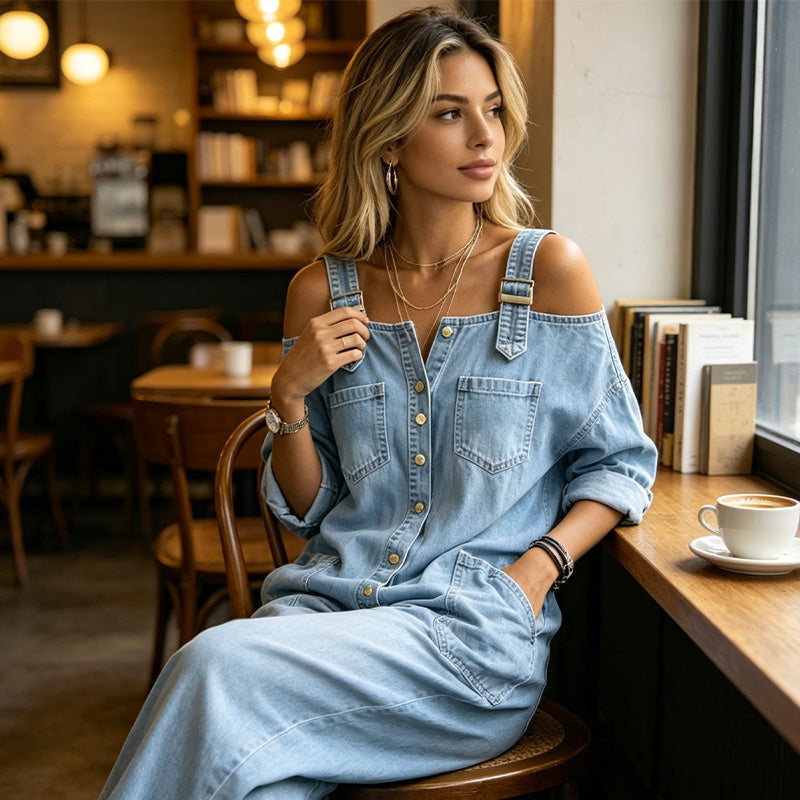 Neralyn - gewaschener Denim-Jumpsuit mit Taschen