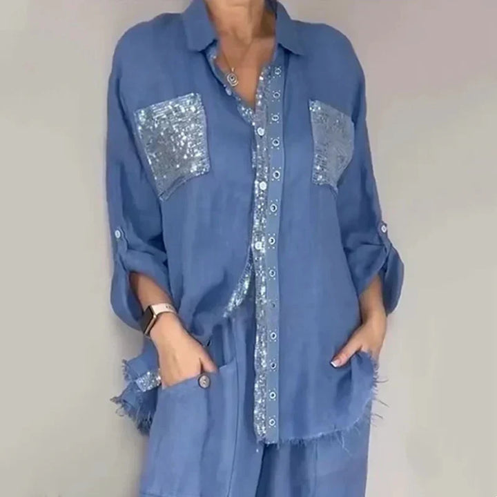 Oriavelle - Luxuriöser Pailletten-Zweiteiler aus Bluse und Hose