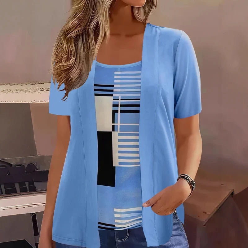 Celiora - Cardigan-Blusen-Set mit modernem Print