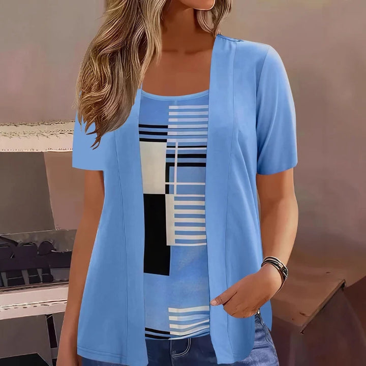 Celiora - Cardigan-Blusen-Set mit modernem Print