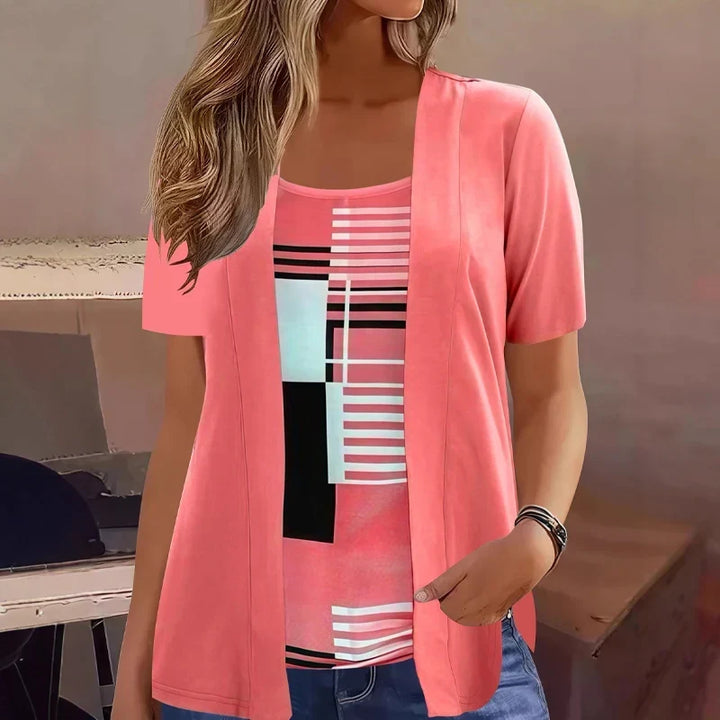 Celiora - Cardigan-Blusen-Set mit modernem Print