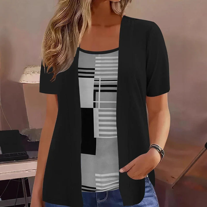 Celiora - Cardigan-Blusen-Set mit modernem Print