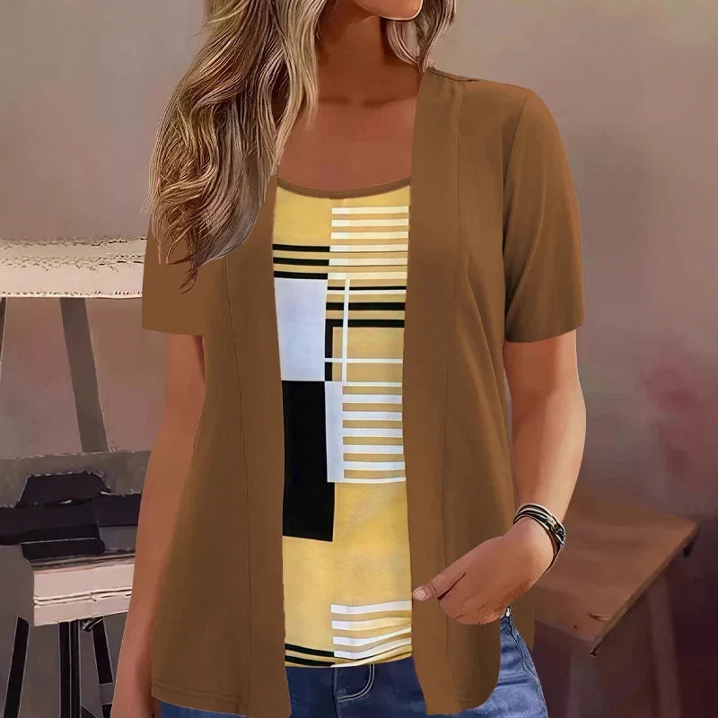 Celiora - Cardigan-Blusen-Set mit modernem Print