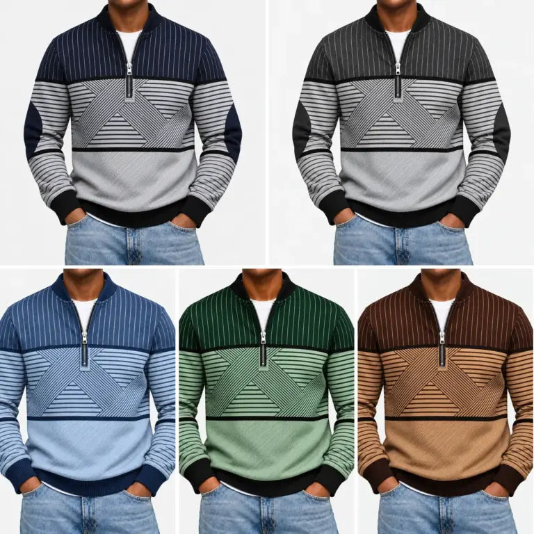 Ifan - Geometrischer Half-Zip-Pullover