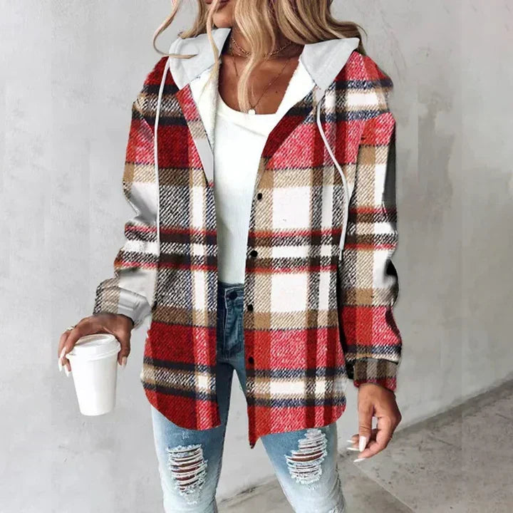 Marla - Karierte, zweilagige Hemdjacke mit Kapuze