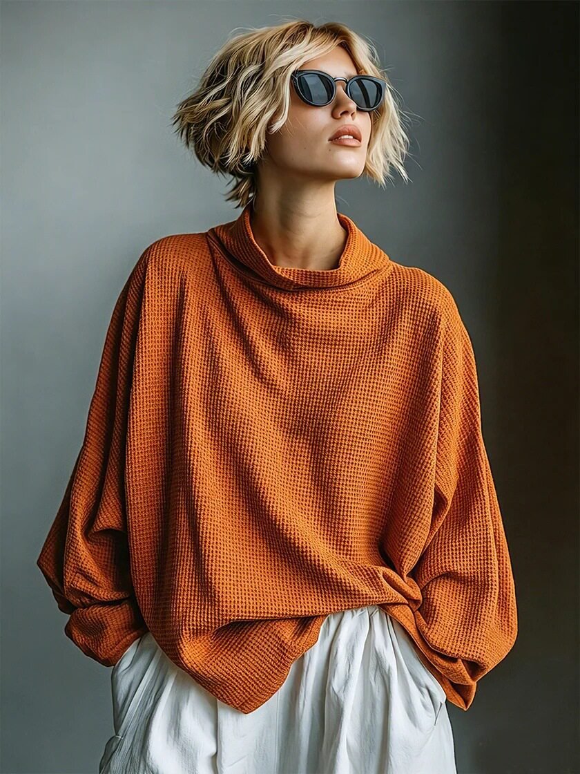Aella - Strukturiertes Oversized-Top mit hohem Kragen