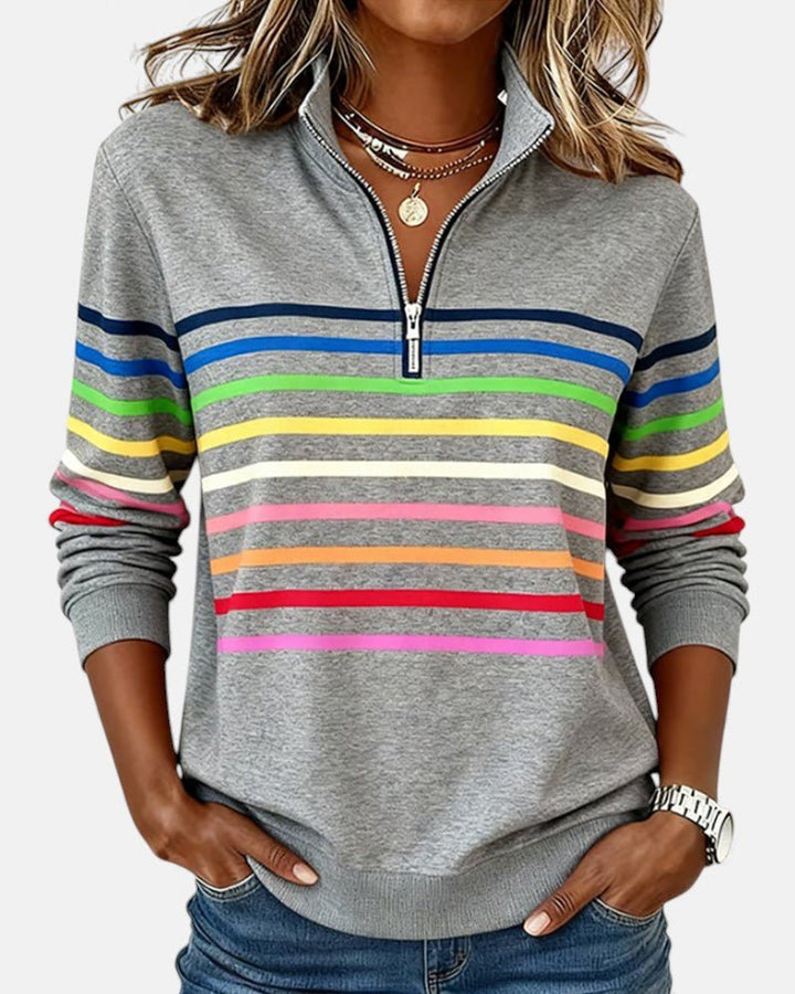 Corinelle - Gestreiftes Half-Zip-Sweatshirt mit Soft-Touch-Finish