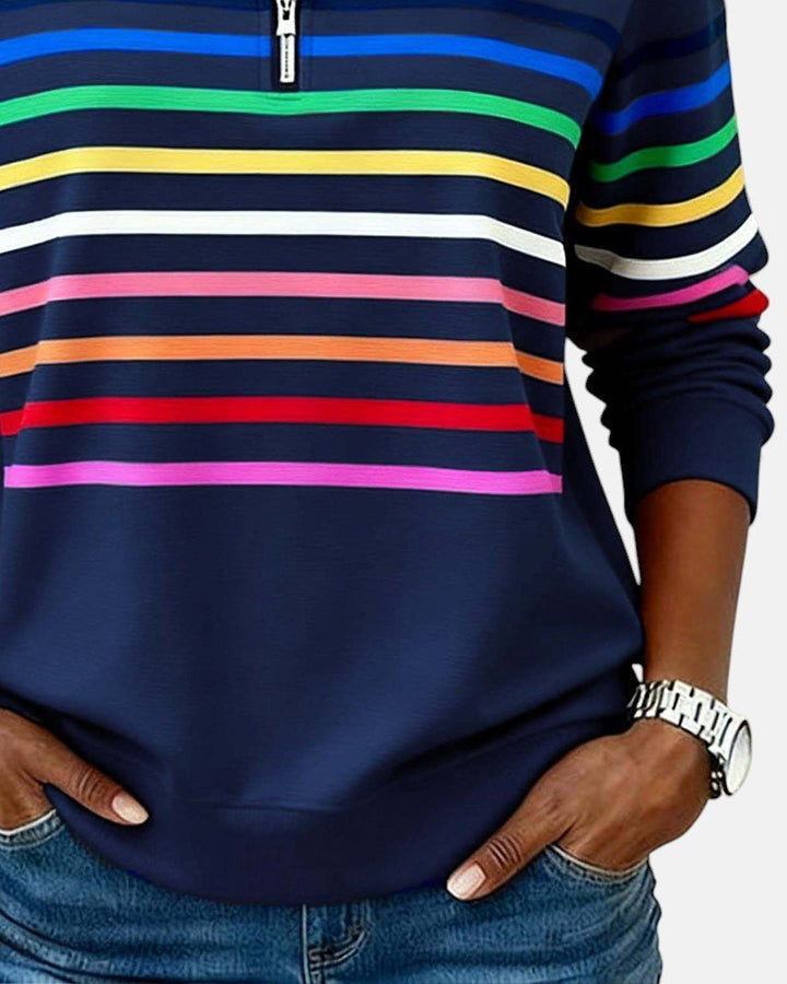 Corinelle - Gestreiftes Half-Zip-Sweatshirt mit Soft-Touch-Finish
