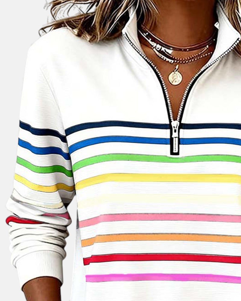 Corinelle - Gestreiftes Half-Zip-Sweatshirt mit Soft-Touch-Finish