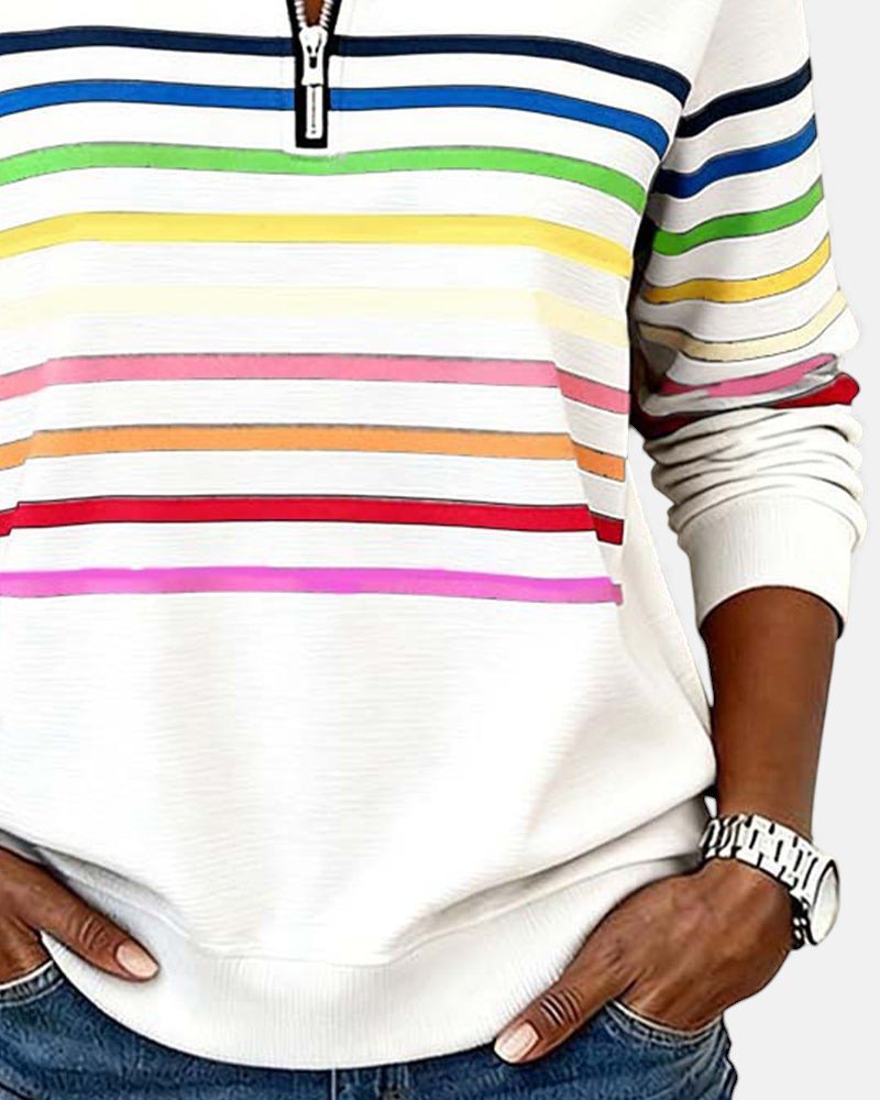 Corinelle - Gestreiftes Half-Zip-Sweatshirt mit Soft-Touch-Finish