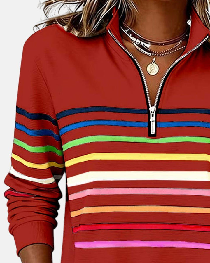 Corinelle - Gestreiftes Half-Zip-Sweatshirt mit Soft-Touch-Finish