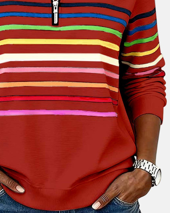 Corinelle - Gestreiftes Half-Zip-Sweatshirt mit Soft-Touch-Finish