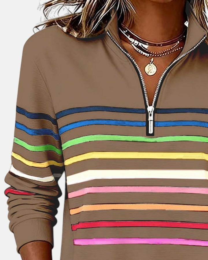 Corinelle - Gestreiftes Half-Zip-Sweatshirt mit Soft-Touch-Finish