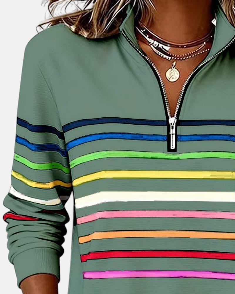 Corinelle - Gestreiftes Half-Zip-Sweatshirt mit Soft-Touch-Finish