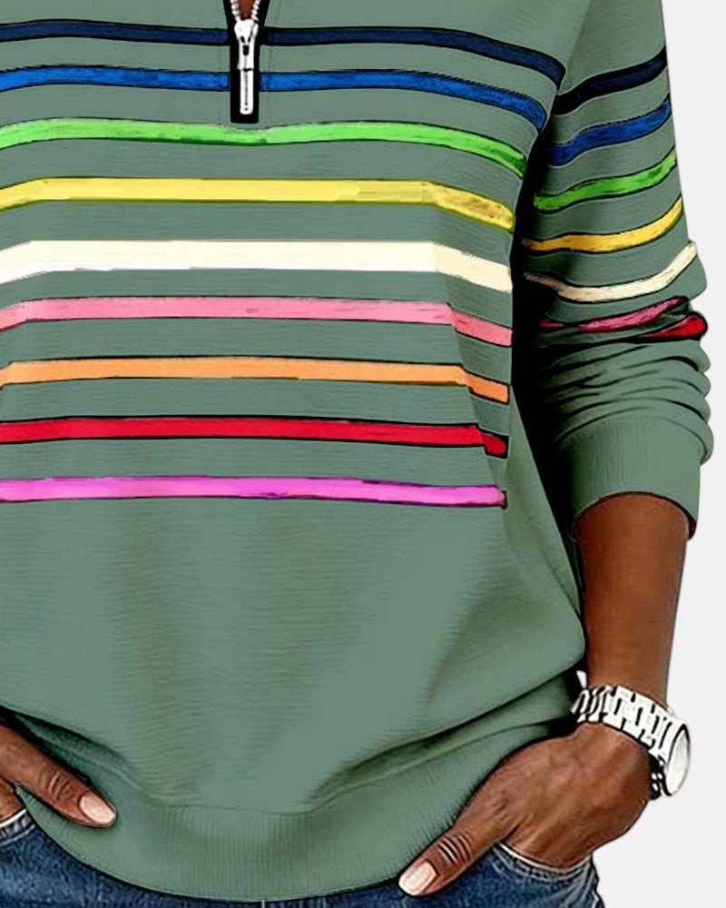 Corinelle - Gestreiftes Half-Zip-Sweatshirt mit Soft-Touch-Finish