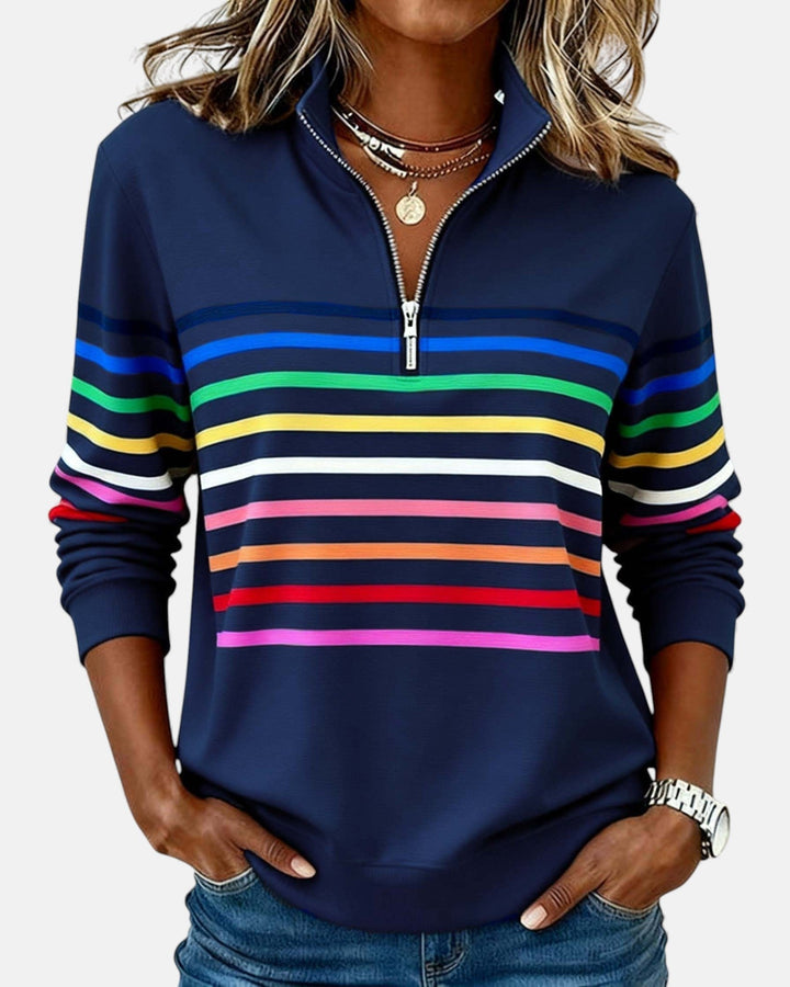 Corinelle - Gestreiftes Half-Zip-Sweatshirt mit Soft-Touch-Finish