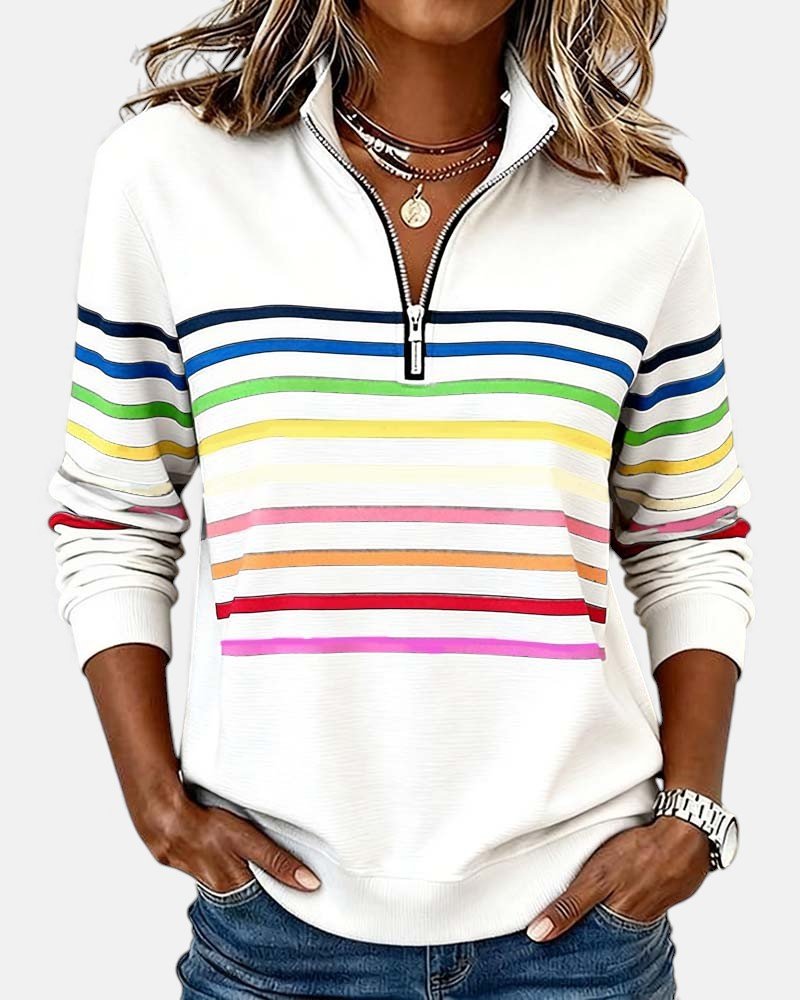 Corinelle - Gestreiftes Half-Zip-Sweatshirt mit Soft-Touch-Finish