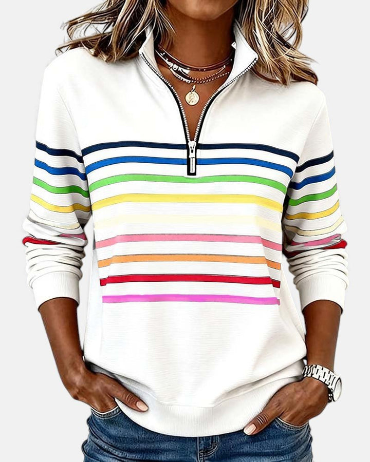 Corinelle - Gestreiftes Half-Zip-Sweatshirt mit Soft-Touch-Finish